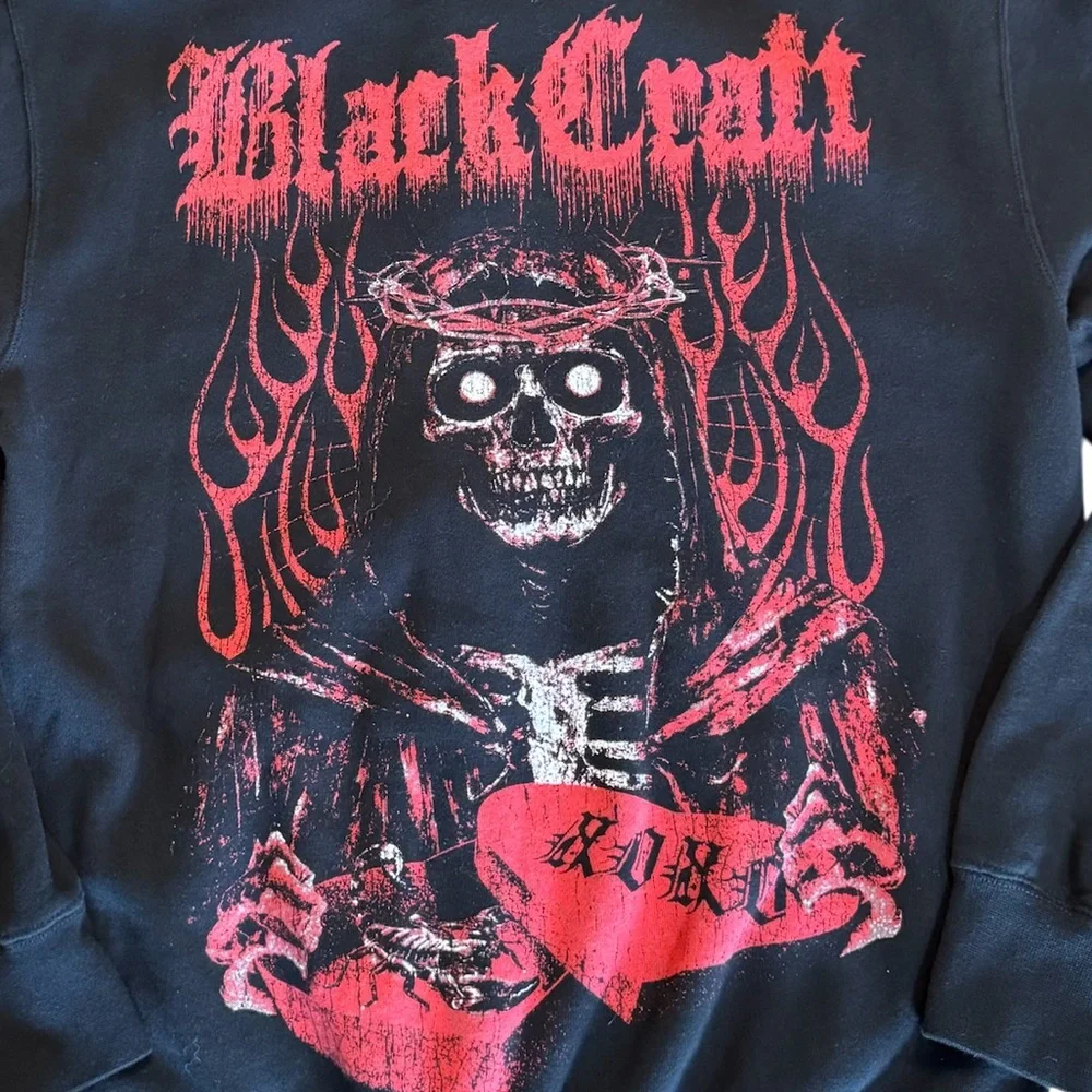 BlackCraft Black Faithless Full Zip Hoodie Featuring A Crowned Skeleton Reaper - Picture 8 of 8